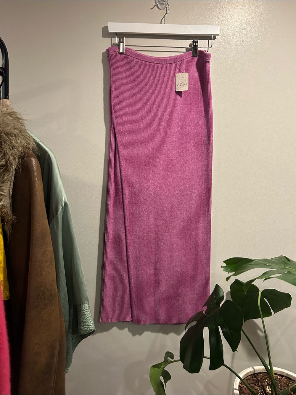 Free People Ribbed Midi Skirt in Bright Pink
